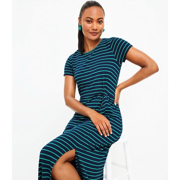LOFT Dresses & Skirts - LOFT Navy and Teal Striped Maxi Dress